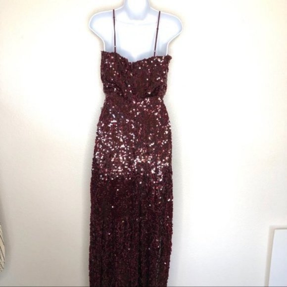 NWT WAYF Sequin Evening Gown Maroon Sparkle - Picture 8 of 10